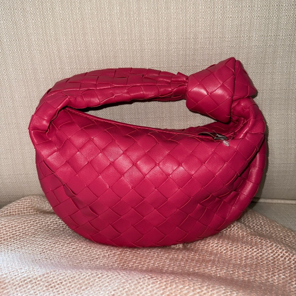 NWT Bottega Veneta Mini Jodie Leather Hobo Bag Cranberry Silver